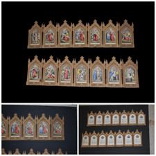 Antique Rare 14 stations of the cross set paper pictures filigree religious picture