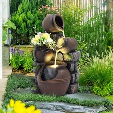4-Tiers Garden Waterfall Fountain Outdoor Resin with LED Light for Patio picture