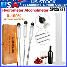 4Pcs/Set 0 To 100% Alcohol Meter Tester+Test Jar+Storage Case Whisky Moonshin picture