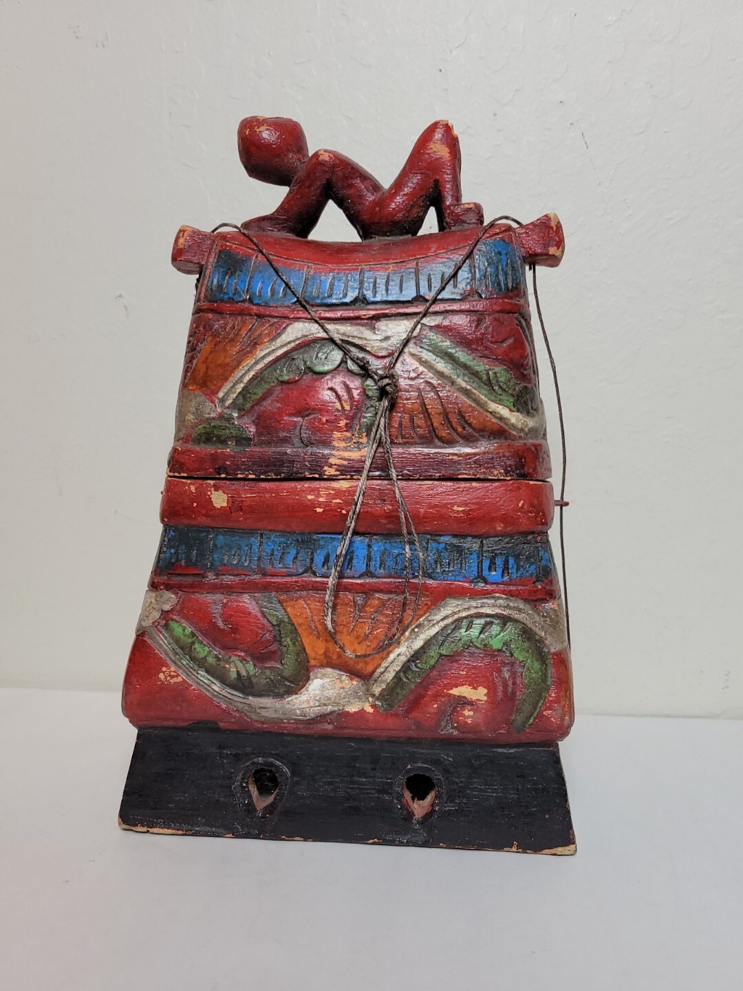 Vintage Old & Primitive Wooden Medicine or Travel Bag Hand Carved & Hand Painted Vintage Old & Primitive Wooden Medicine or Travel Bag Hand Carved & Hand Painted