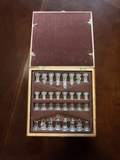 Glass Chess Set With Wooden Storage Case Frosted Clear Pieces Folding Board 9x9 picture