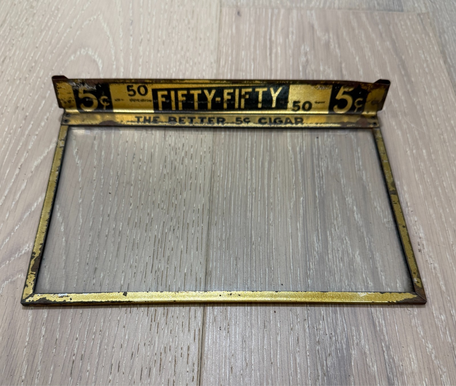 **VINTAGE** Fifty-Fifty The Better 5 Cents Gold Cigar Box Topper **VINTAGE** Fifty-Fifty The Better 5 Cents Gold Cigar Box Topper