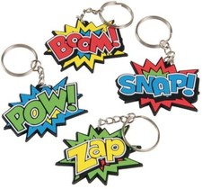 12 PACK Superhero Rubber Keychains Super Hero Comic Book Theme Keychains picture