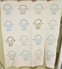 Wonderful Vintage 1920's Baskets Antique Quilt ~Nice Shirting Fabrics! picture