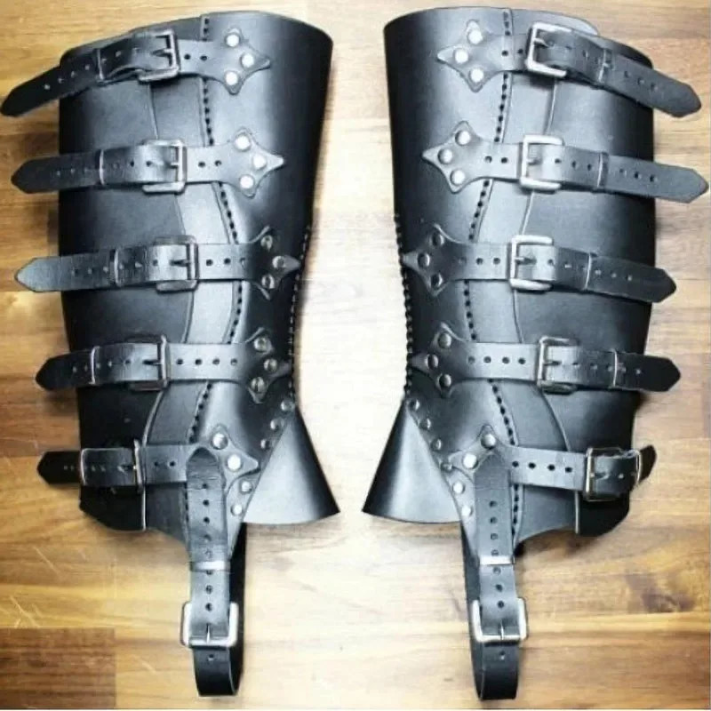Medieval Leather Leg Greaves Viking Knight LARP Renaissance Cosplay Armor Medieval Leather Leg Greaves Viking Knight LARP Renaissance Cosplay Armor