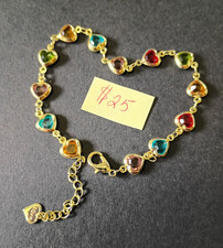 Adjustable Gold Tone Multicolor Heart Crystal Dangle Bracelet picture