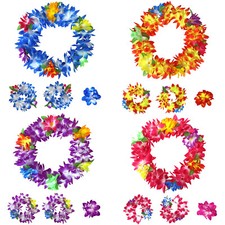 16 Piece Set Hawaiian Flower Leis Headband, Bracelet and Hair Clips Luau Party picture