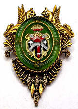 Vintage Victorian Heraldic Griffin Crown Coat of Arms Crystal Essex Brooch Pin picture