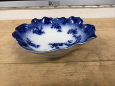 La Belle China Flow Blue Floral 9” Serving Bowl Scalloped Ruffled Edge Antique picture