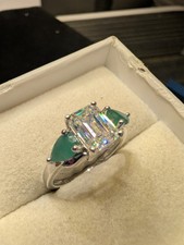 Sterling 3ct Fabulite Strontonium 2ct Emerald SZ8 100x More Flash than Diamonds picture