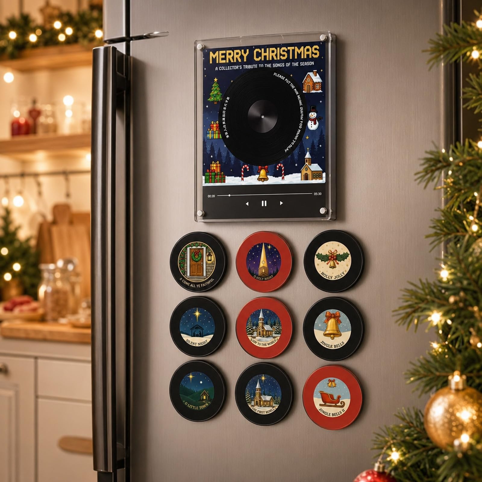 Magnetic Fridge Vinyl Music Box Christmas Jingle Player Set with 9 NFC Magnetic Fridge Vinyl Music Box Christmas Jingle Player Set with 9 NFC