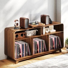 Record Player Stand with Vinyl Storage Cabinet with Charging Station & USB Ports picture