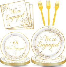 96Pcs Happy Engagement Party Supplies Engagement Paper Plates Napkins We're E... picture