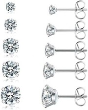 Ear Stud Set of 5 Pairs Earrings Set Hypoallergenic Cubic Zirconia Crystal 3-8mm picture