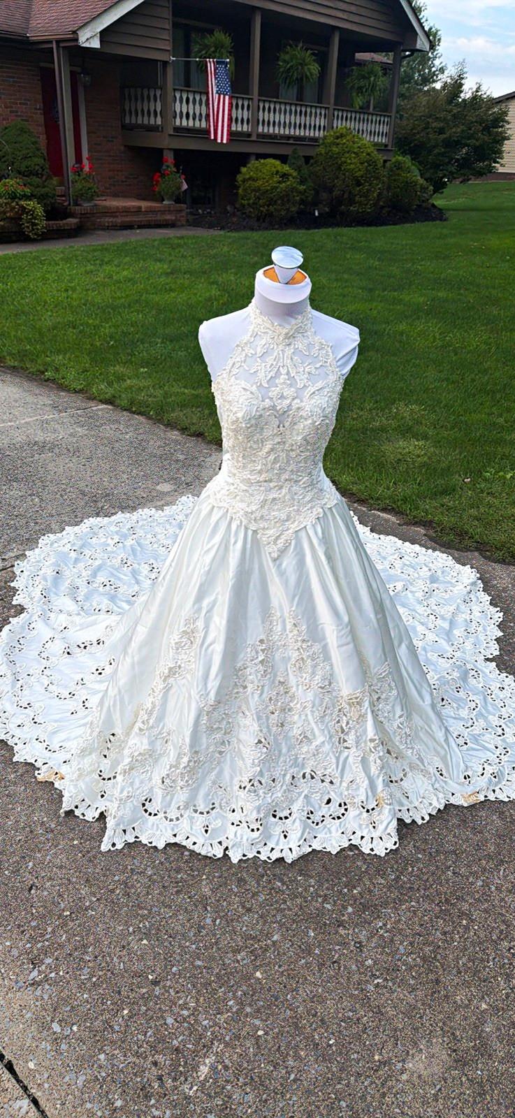 Mori Lee Prestige Ball Gown Wedding Dress High Neck Sleeveless Lace Train 6