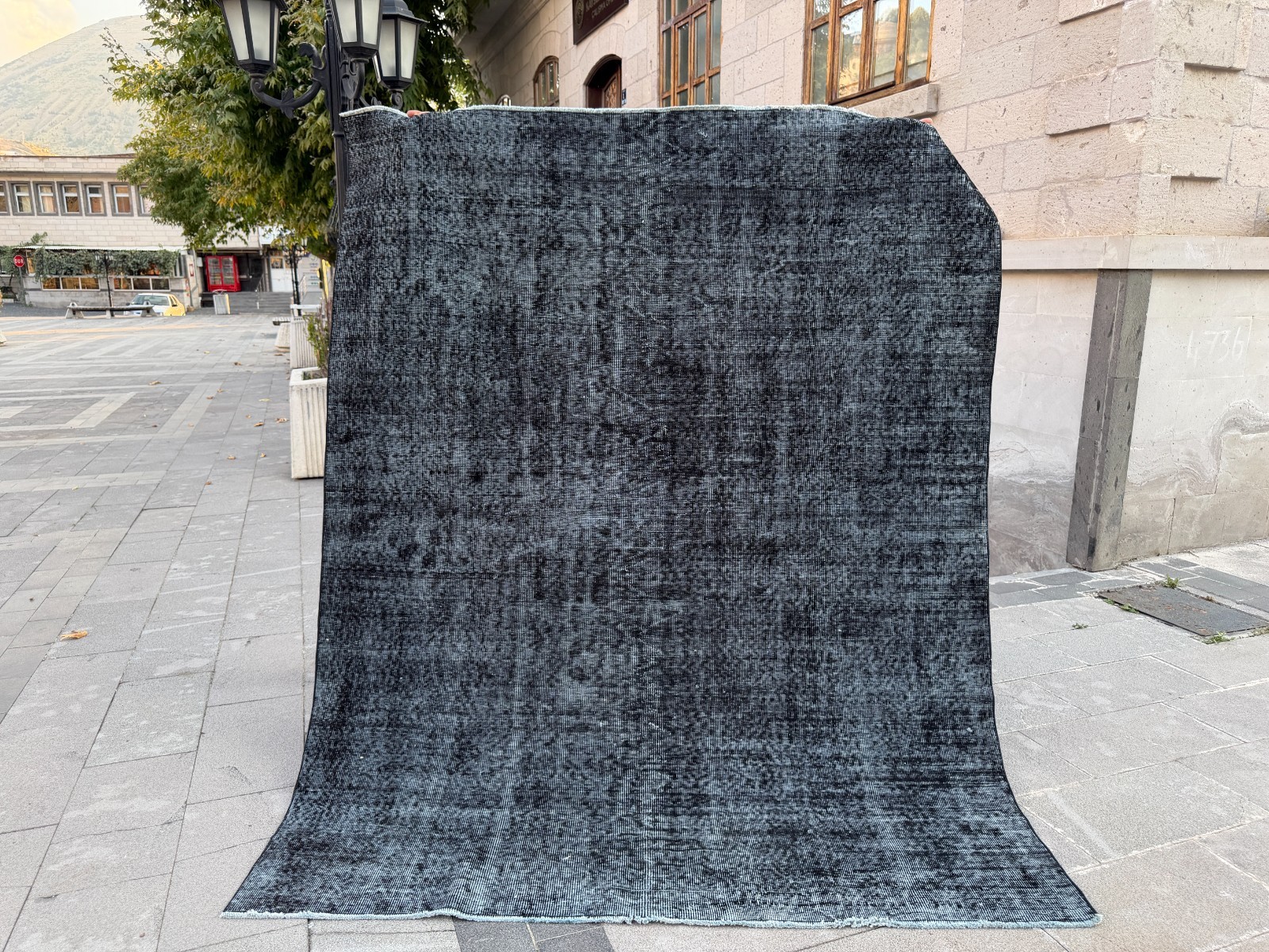 Black Overdyed Rug 6.3x7.8 ft Vintage Turkish Wool Distressed Area Carpet Black Overdyed Rug 6.3x7.8 ft Vintage Turkish Wool Distressed Area Carpet