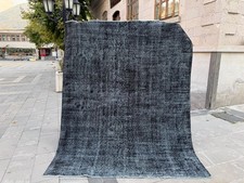 Black Overdyed Rug 6.3x7.8 ft Vintage Turkish Wool Distressed Area Carpet picture