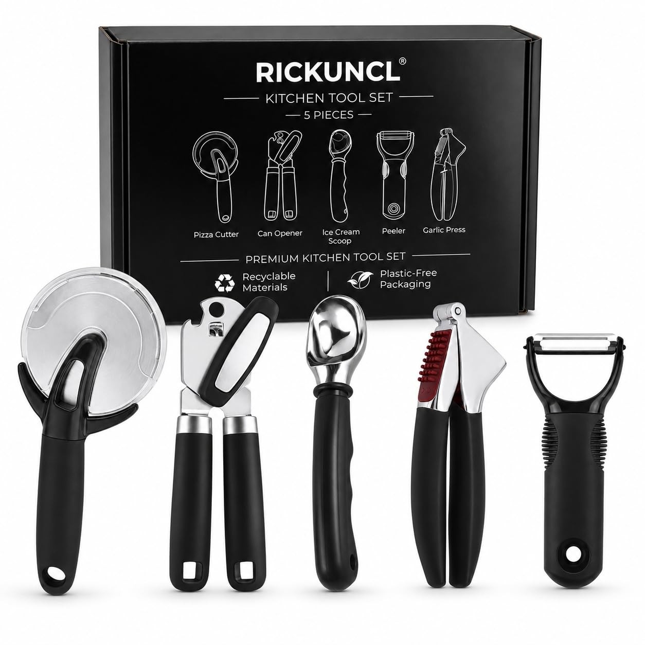 RICKUNCL Kitchen Tool Set, 5-Piece Gadgets Set with Large, Black