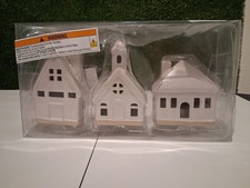 Target Wondershop Christmas Lit Ceramic Village Houses Set of 3 White New picture
