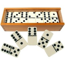 Domino Set of 28 Double Six Dominoes Wood Box Center Pins Easy Flip picture