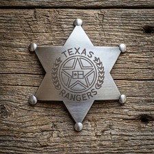 Replica Silver Finish Texas Rangers Company B Badge Old West Western 3" Badge picture
