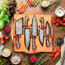 Handmade Damascus Steel Kitchen Knife Set Gift – 5 PCS Chef Knives / Wood Handle picture