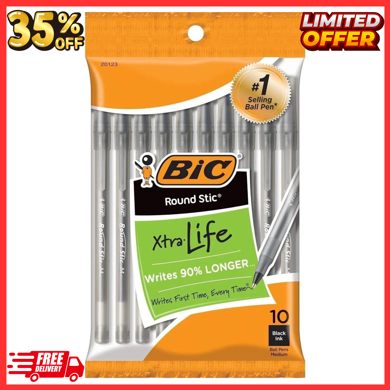 Pack of 10 Ballpoint Pen - Black Ink Ball Point Pens for Office Writing School Pack of 10 Ballpoint Pen - Black Ink Ball Point Pens for Office Writing School