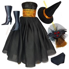 Eledoll Clothes Halloween Doll Fashion Pack Black Dress Witch Hat Boots Broom picture