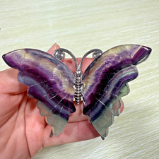 3.6" Natural Colored fluorite Carved Butterfly Reiki Crystal Skull Decor gift1PC picture