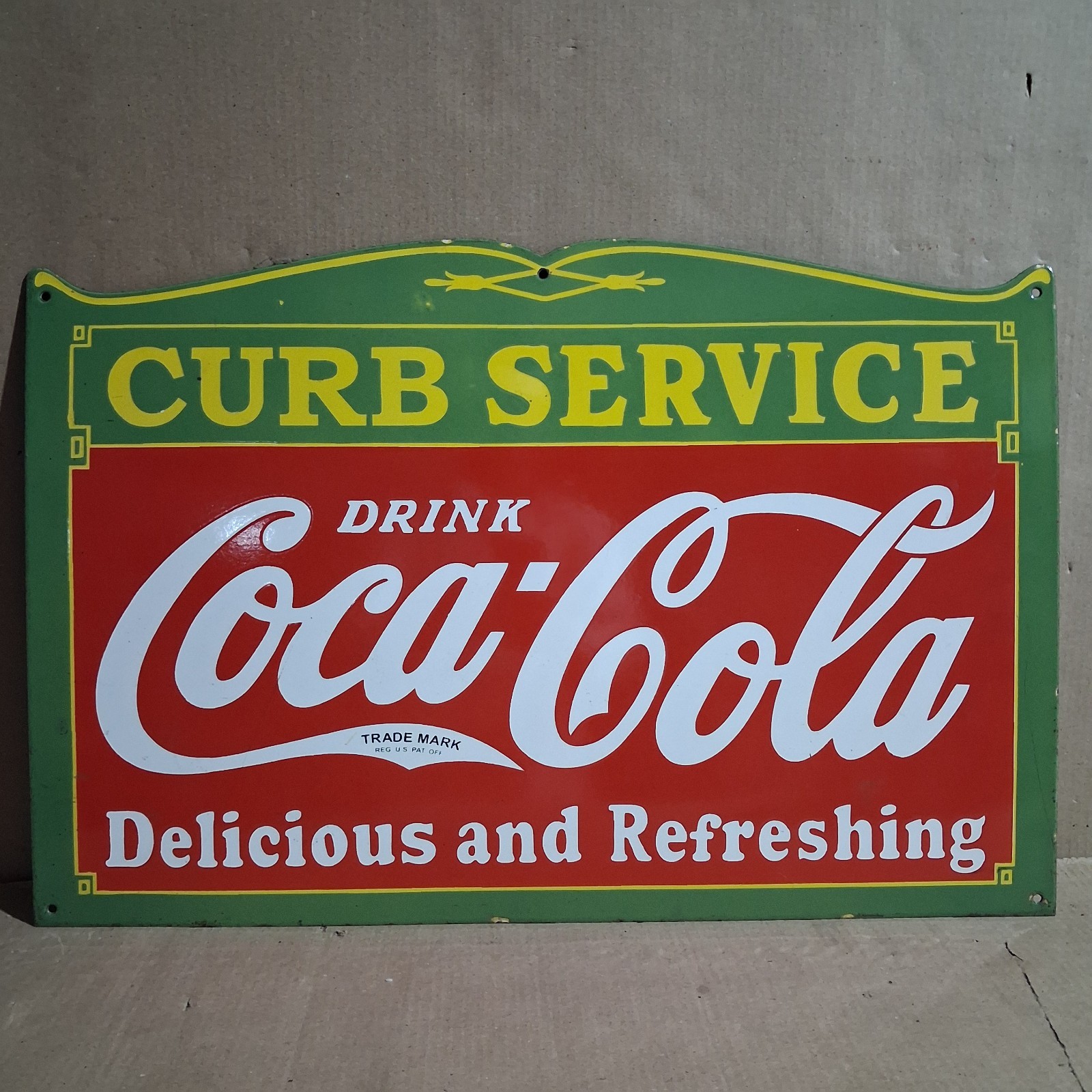 Drink Coca Cola Curb Service Porcelain Enamel Sign 27 x 18 Inches Drink Coca Cola Curb Service Porcelain Enamel Sign 27 x 18 Inches
