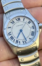 Vintage Cartier Santos Ronde Date 1561 White Roman Dial 30mm Steel Watch Only picture
