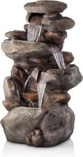 40" 4-Tier Rock Floor Fountain with Cascading Water & White LED Lights, Tranquil picture