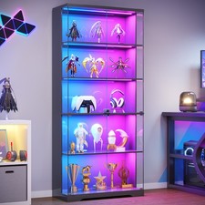 Glass Display Cabinet 69" 5-Tier RGB LED Doors Action Figure Display Cabinet picture