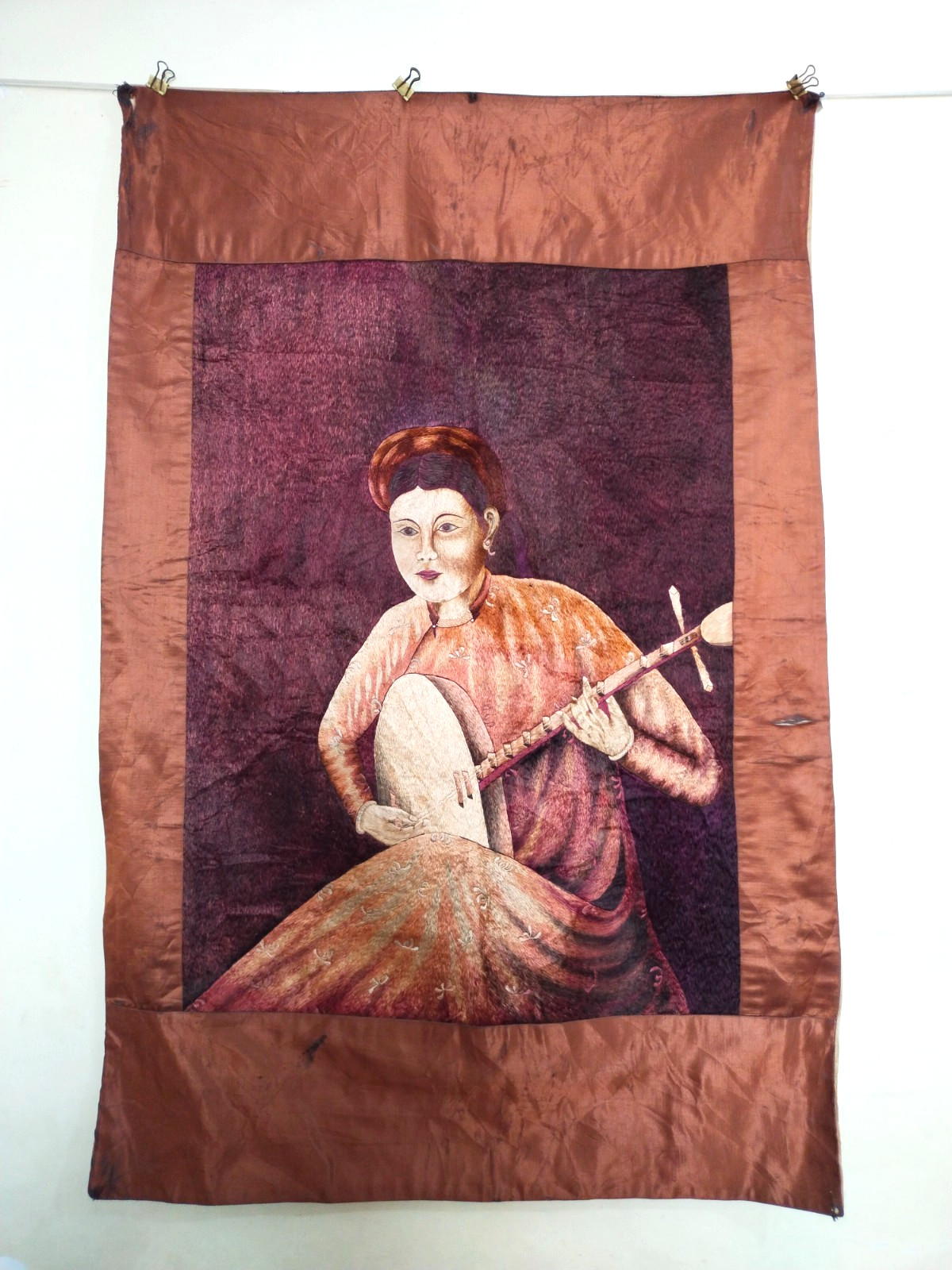 Vintage Hand Embroidered Silk Textile Art Panel Vietnam Folk Art Wall Hanging Vintage Hand Embroidered Silk Textile Art Panel Vietnam Folk Art Wall Hanging