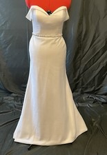 Size 8 Symphony Venus Soft white crepe off  shoulder sheath wedding dress Read picture
