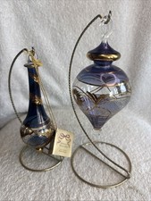 De Elena Collections Egyptian Mouth Blown Glass Ornament Blue Gold Holiday Two picture