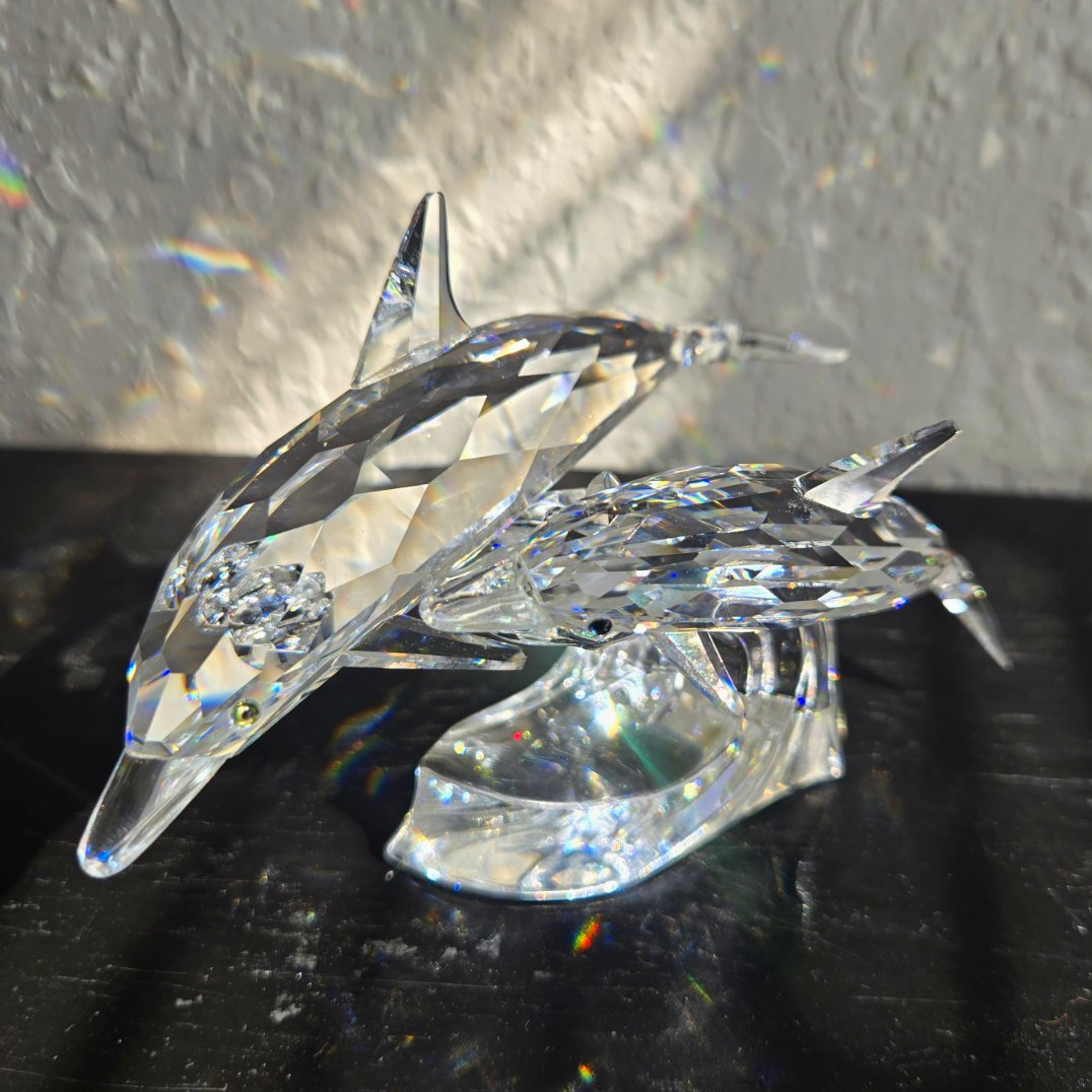 Swarovski Crystal SCS 1990 Lead Me Mother & Child Dolphins Retired Figurine