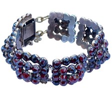  Victorian Antique Gilt Silver Cluster Bohemian Garnet Bracelet For Repair  picture