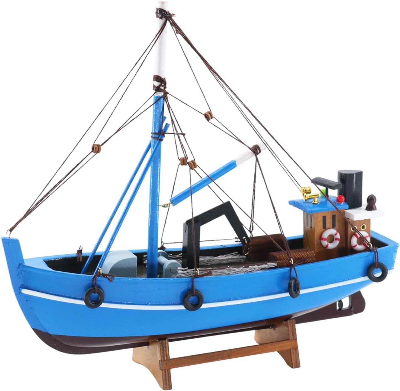 Wooden Fishing Boat Model, Blue, 12 Inch, Fully Assembled Nautical Home Decor (C Wooden Fishing Boat Model, Blue, 12 Inch, Fully Assembled Nautical Home Decor (C