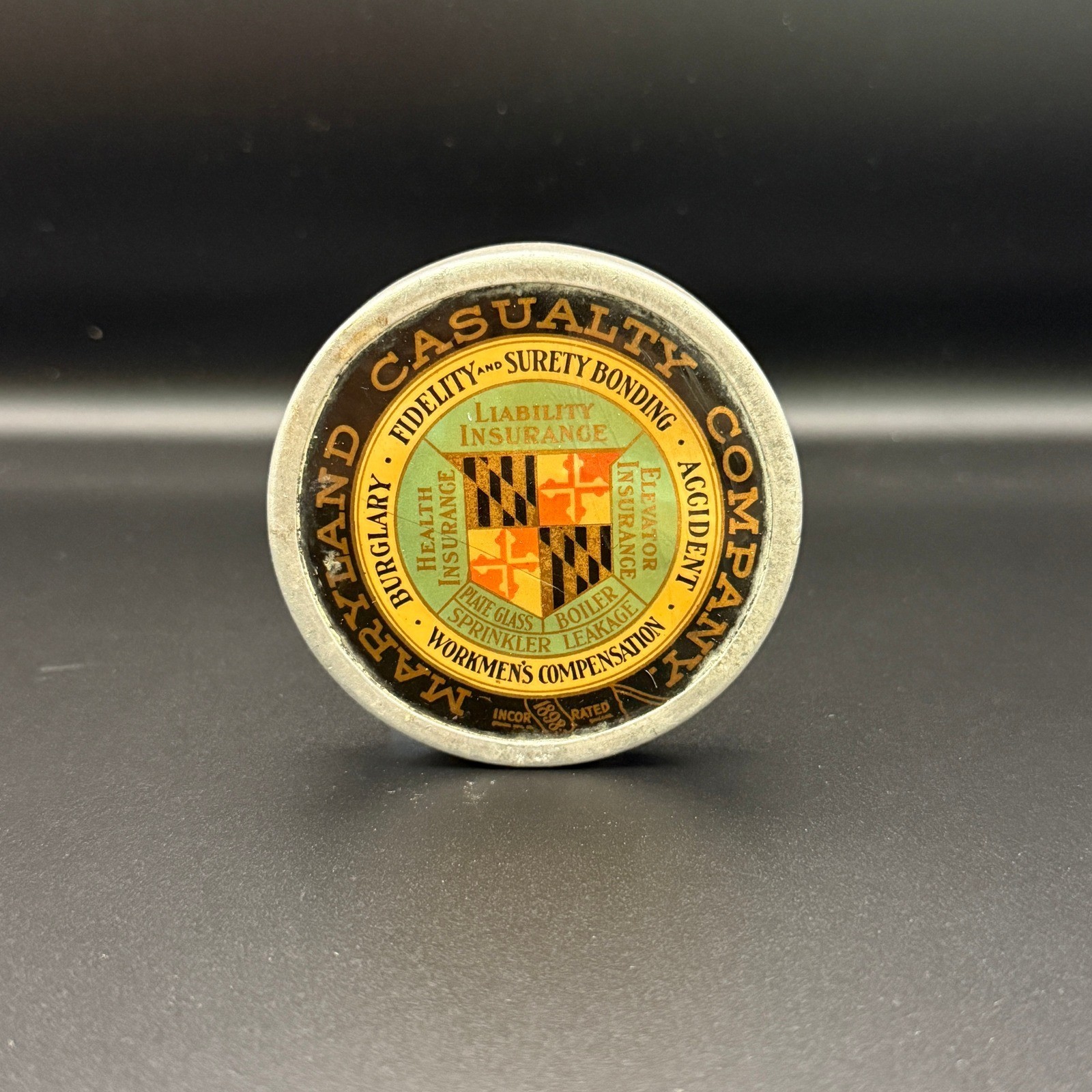 Vintage Maryland Casualty Company Insurance Paperweight Medallion 1898 Corporate