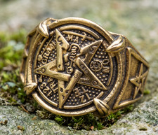 Bold Gold Pentacle Ring Infused with Black Magic Life Control Wishes Granted picture