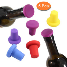  Silicone Wine Stoppers, Bottle Stopper, Wine Bottle Cork, Set of 5 (Colors) picture
