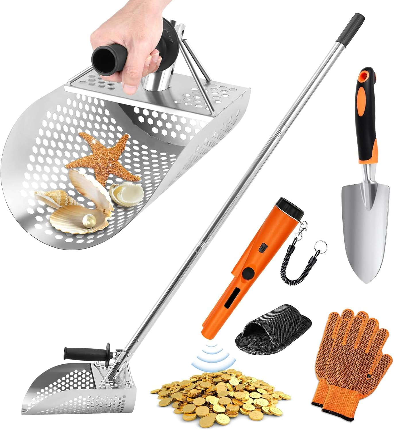 Sand Scoop with Handle&Metal Detector Pinpointer&Shovel for Metal Detecting, Sta
