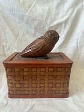Vintage Shanghai Handicrafts Chinese Wicker Bamboo Owl Box  picture