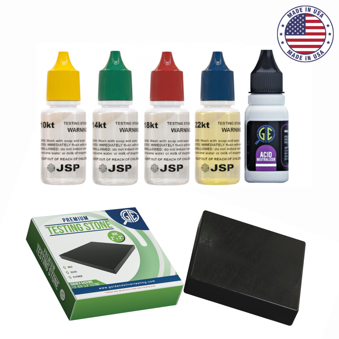 Gold Testing Kit 10k 14k 18k 22k Solutions Acids + Scratch Stone Test Gold Testing Kit 10k 14k 18k 22k Solutions Acids + Scratch Stone Test