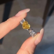 1.50 Ct Heart Cut Yellow Simulated Diamond 925 Silver Eternity Trend Bridal Ring picture