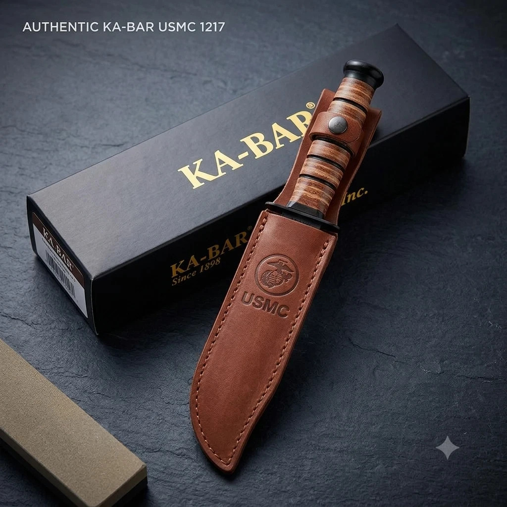 KA-BAR USMC 1217 Straight Edge Fighting Combat Knife Leather Handle & SheatH new KA-BAR USMC 1217 Straight Edge Fighting Combat Knife Leather Handle & SheatH new