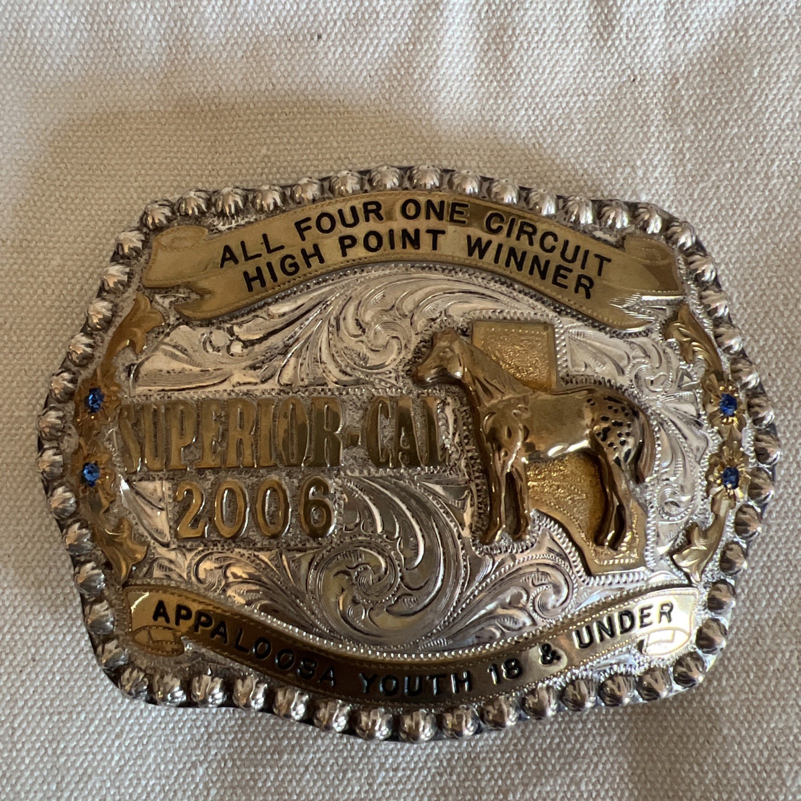 Vtg Kathy's Sterling Overlay Superior Cal Cowboy Cowgirl Winneer Belt Buckle