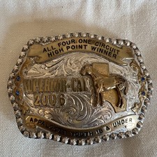 Vtg Kathy's Sterling Overlay Superior Cal Cowboy Cowgirl Winneer Belt Buckle picture