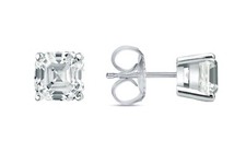 1.25 Ct Asscher Lab Created Diamond Earrings Studs Solid 14K White Gold Push picture